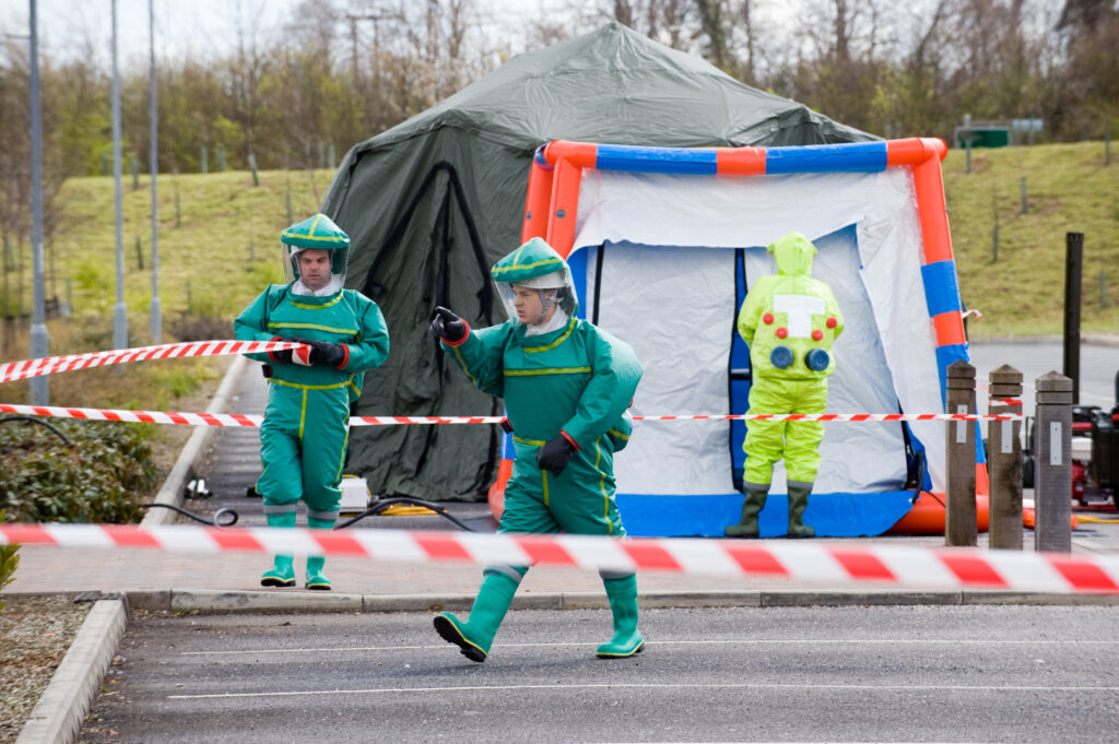 A biological warfare training exercise